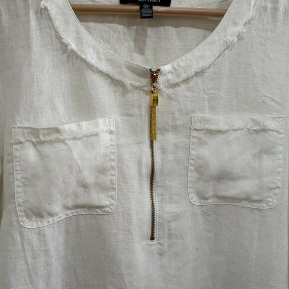 Ellen Tracy 100% Linen White Zip Front Tunic Top – Size Large - Picture 4 of 11
